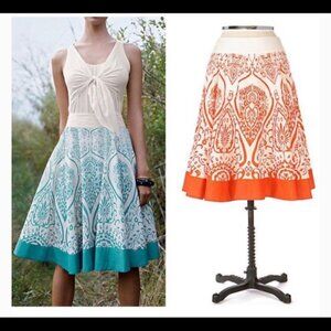 Anthropologie Orange Paisley Wilderness Maze Skirt